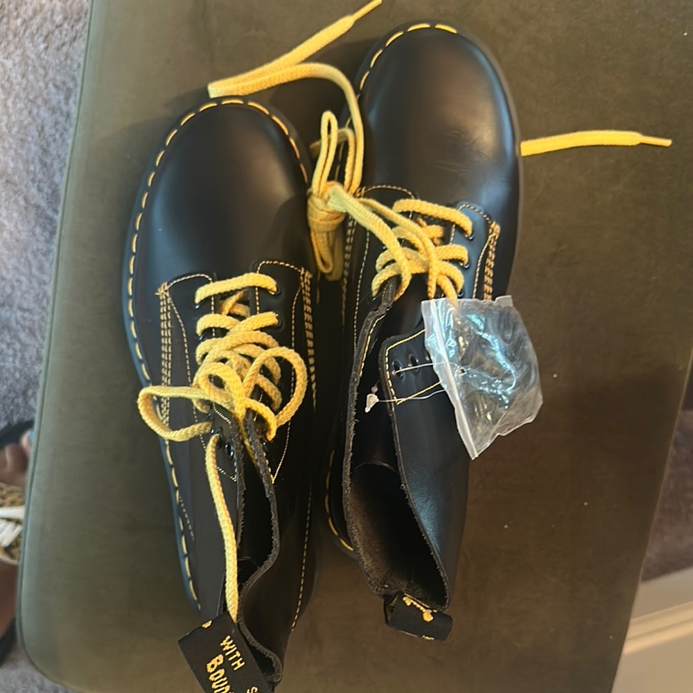 Dr. Martens Black and Yellow Combat Boots - Picture 4 of 4